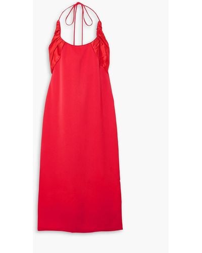 Renaissance Renaissance Flash Crepe And Ruched Silk-satin Halterneck Midi Dress - Red