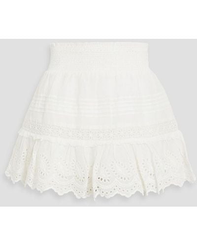 LoveShackFancy Jimena Ruffled Broderie Angalise Cotton Mini Skirt - White
