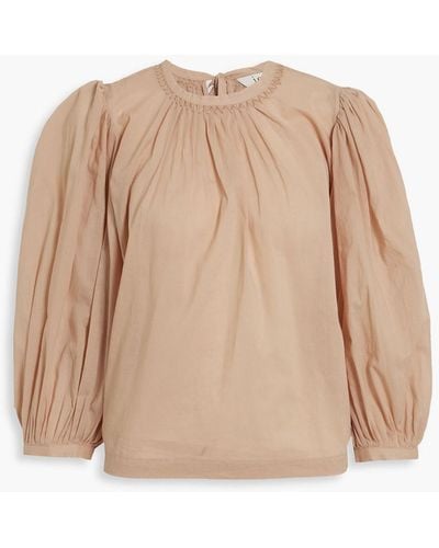 Joie Amsey Gathered Cotton-broadcloth Blouse - Natural