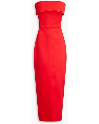 Rasario Strapless Scalloped Twill Maxi Dress - Red