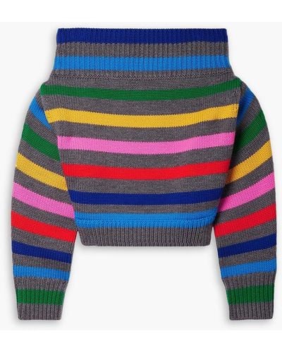 Monse Off-the-shoulder Striped Merino Wool Jumper - Blue