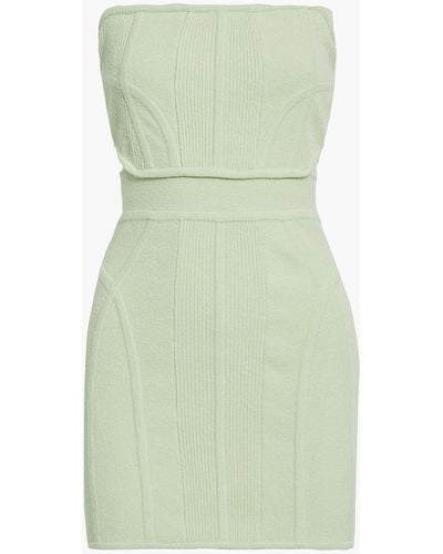 Hervé Léger Strapless Ribbed Cotton-blend Mini Dress - Green