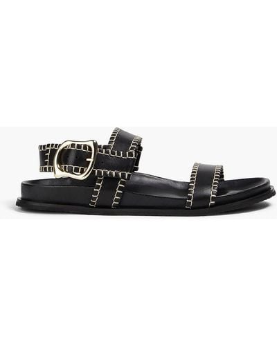 FRAME Le Marcel Whipstitched Leather Sandals - Black