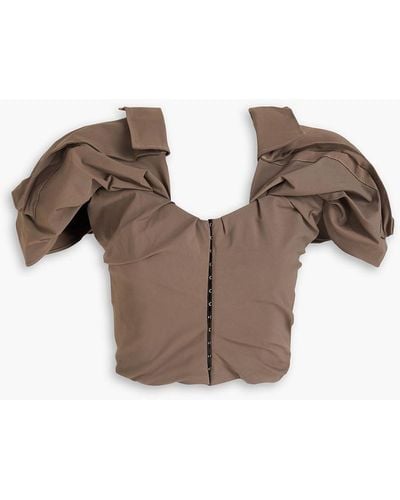 Jacquemus Le Haut Cropped Pleated Twill Top - Brown