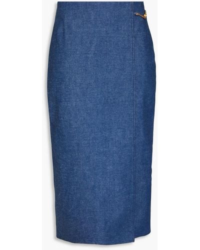 Tory Burch Wrap-effect Embellished Denim Midi Skirt - Blue