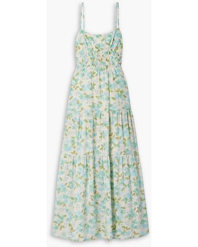 Peony Tiered Floral-print Cotton And Ecovero-blend Maxi Dress - Green