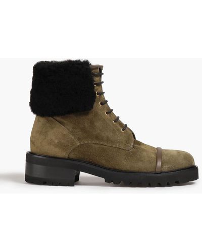 Malone Souliers Barb Shearling And Suede Combat Boots - Green
