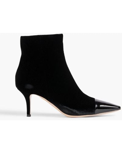 Gianvito Rossi Lucy Patent Leather-trimmed Velvet Ankle Boots - Black