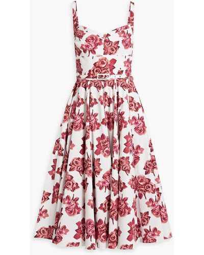 Emilia Wickstead Elita Belted Floral-print Cotton-poplin Midi Dress - Red