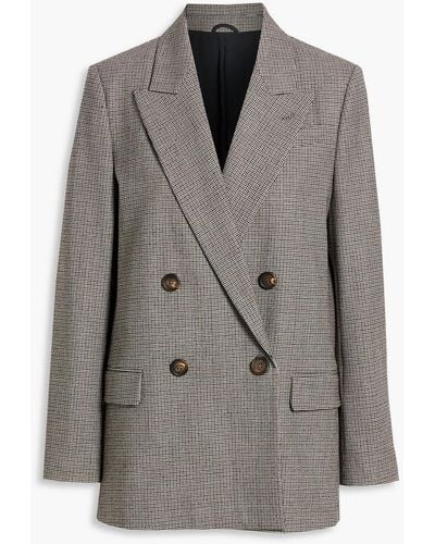 Brunello Cucinelli Double-breasted Houndstooth Wool-blend Tweed Blazer - Grey