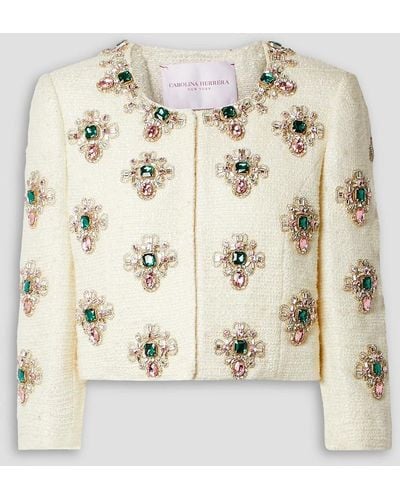 Carolina Herrera Embellished Embroidered Tweed Jacket - Natural