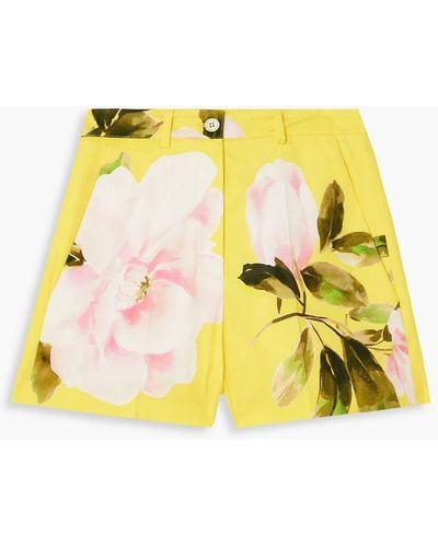 Valentino Garavani Floral-print Cotton And Silk-blend Shorts - Yellow