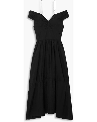 Vince Cold-shoulder Twist-front Linen-blend Midi Dress - Black