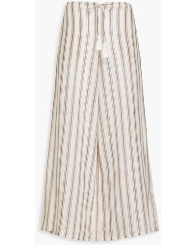 Tory Burch Striped Linen Wide-leg Trousers - White
