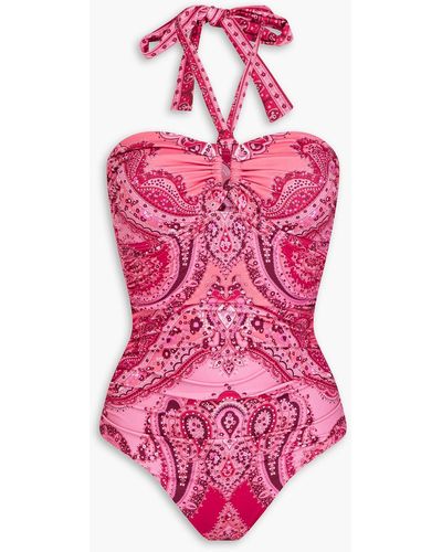 Zimmermann Paisley-print Halterneck Swimsuit - Pink