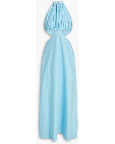 Bondi Born Mahina Cutout Cotton-poplin Halterneck Maxi Dress - Blue