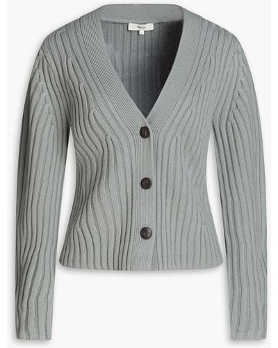 Vince Ribbed Merino Wool And Cashmere-blend Cardigan - Grey