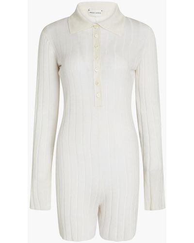 Magda Butrym Ribbed Cashmere And Silk-blend Playsuit - Natural