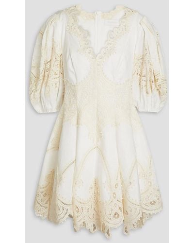 Zimmermann Crocheted Lace-paneled Linen Mini Dress - Natural