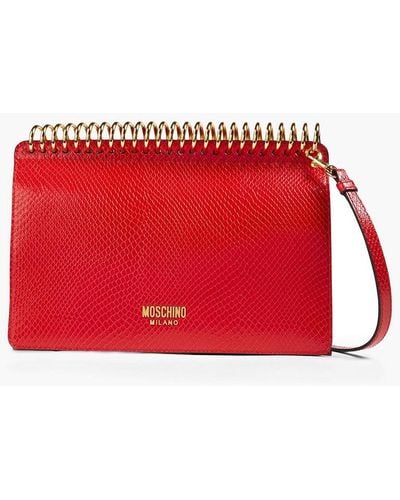 Moschino Snake-effect Leather Shoulder Bag - Red