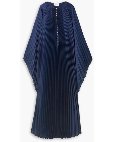 SemSem Swarovski Crystal-embellished Plissé-satin Maxi Dress - Blue