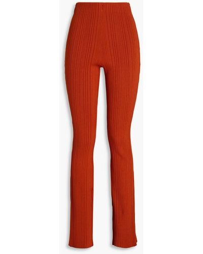 Hervé Léger Ribbed-knit Flared Trousers - Brown