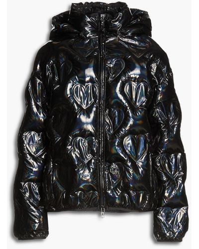 Love Moschino Quilted Holographic Shell Hooded Jacket - Black