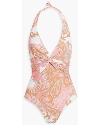 Melissa Odabash Zanzibar Twisted Paisley-print Halterneck Swimsuit - Pink
