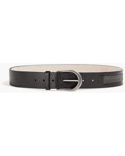 Brunello Cucinelli Bead-embellished Pebbled-leather Belt - Black