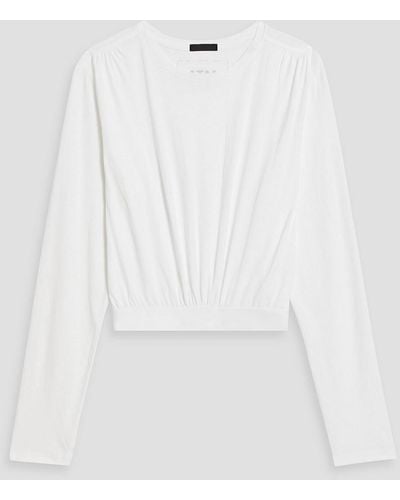 ATM Cropped Gathered Cotton-jersey Top - White