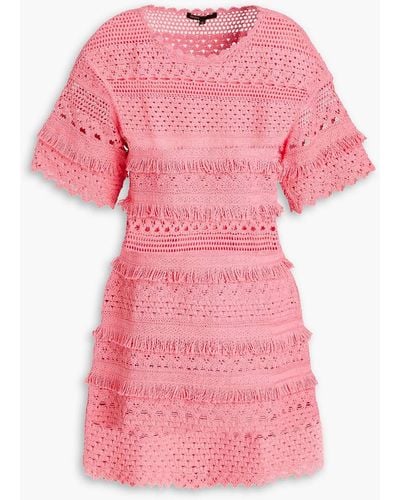 Maje Fringed Cotton-blend Crocheted Lace Mini Dress - Pink