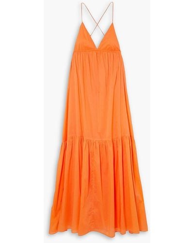Faithfull The Brand Wilonna Gathered Cotton Midi Dress - Orange