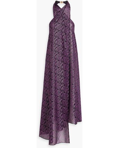 Versace Metallic Logo-print Crepe Halterneck Dress - Purple