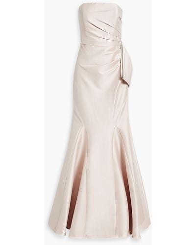 Badgley Mischka Strapless Bow-detailed Faille Gown - Natural