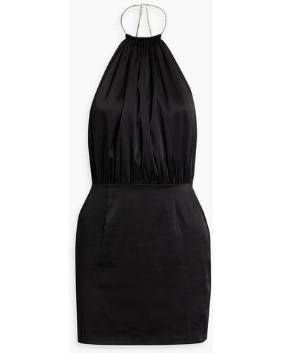 retroféte Anahita Stretch-silk Satin Halterneck Mini Dress - Black