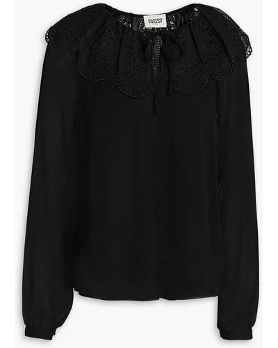 Claudie Pierlot Broderie Anglaise-trimmed Georgette Blouse - Black