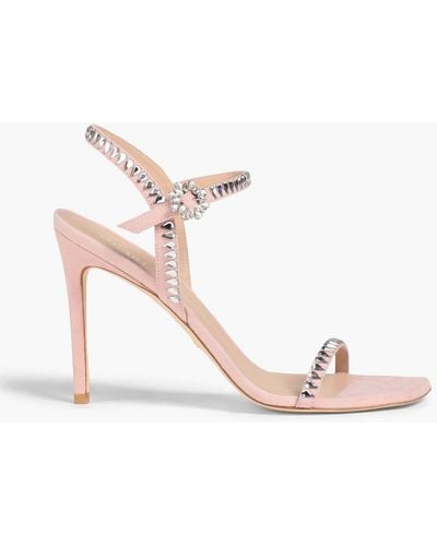 Stuart Weitzman Gem Cut 100 Embellished Suede Sandals - Pink