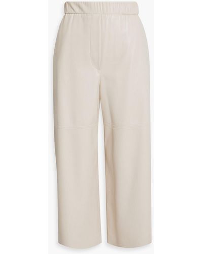 MSGM Cropped Faux Leather Wide-leg Pants - White