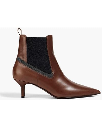 Brunello Cucinelli Bead-embellished Leather Ankle Boots - Brown