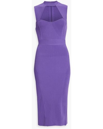 Hervé Léger Cutout Ribbed Bandage Midi Dress - Purple
