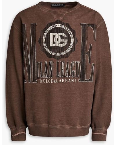 Dolce & Gabbana Distressed Bleached Logo-print French Cotton-terry Sweatshirt - Brown
