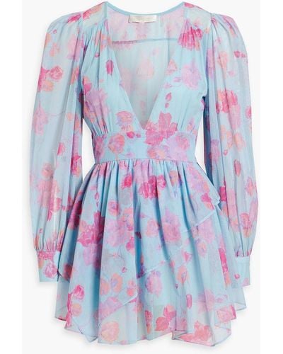 LoveShackFancy Floral-print Cotton-blend Tulle Mini Dress - Blue