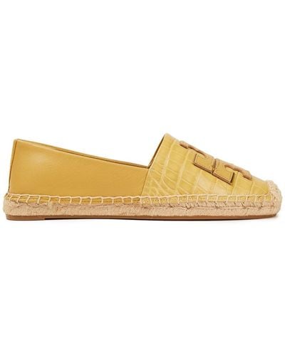 Tory Burch Ines Smooth And Croc-effect Leather Collapsible-heel Espadrilles - Yellow