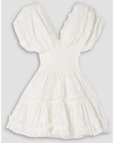 Waimari Paloma Guipure Lace-trimmed Embroidered Cotton-voile Mini Dress - White