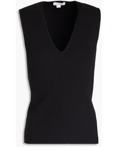 Vince Ribbed Jersey Top - Black