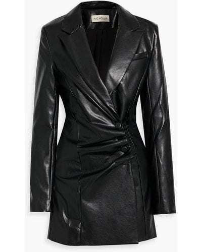 Nicholas Serene Ruched Faux Leather Mini Dress - Black