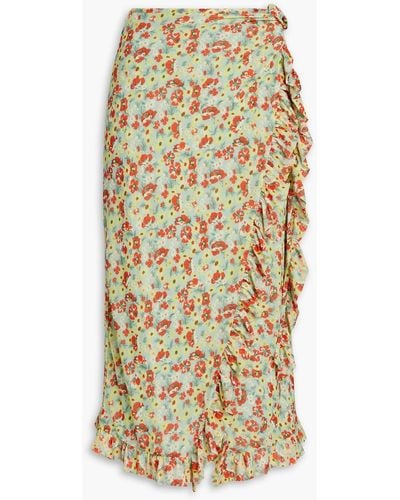 Ganni Floral-print Wrap Skirt - Green