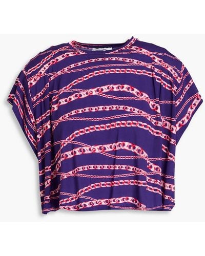 Rabanne Cropped Printed Cupro-blend Jersey T-shirt - Purple