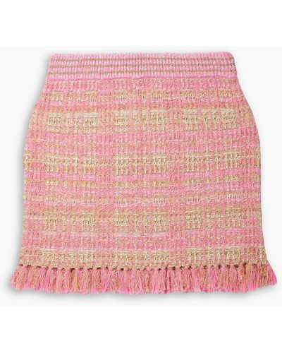 LoveShackFancy Balsam Fringed Metallic Tweed Mini Skirt - Pink