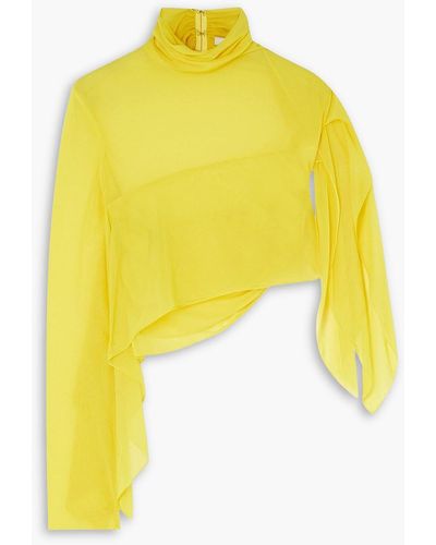 Supriya Lele One-sleeve Cropped Georgette Top - Yellow